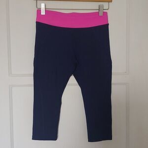 Lorna Jane Women's Capri Leggings Navy Blue Pink Size XS